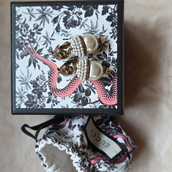 Gucci Jewelry - Gucci Pearl and Gold‎ Drop Earrings